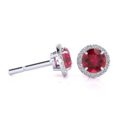 1 1/3 Carat Round Shape Ruby and Halo Diamond Earrings In 14 Karat White Gold | SuperJeweler