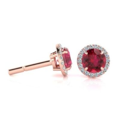 1 1/3 Carat Round Shape Ruby and Halo Diamond Earrings In 14 Karat Rose Gold | SuperJeweler