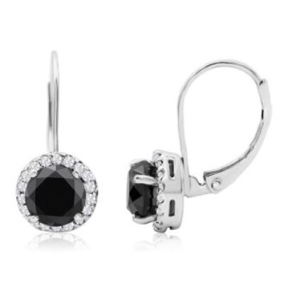 14K White Gold 2 1/4 Carat Black and White Halo Diamond Leverback Earrings | SuperJeweler