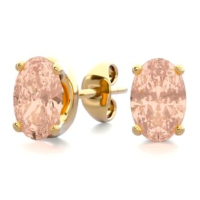 Morganite Earrings | Oval Shape Morganite Earrings Studs In 14K Yellow Gold Over Sterling Silver