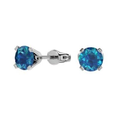 Blue Diamond Earrings | 1/2 Carat Blue Diamond Stud Earrings In 14 Karat White Gold | SuperJeweler