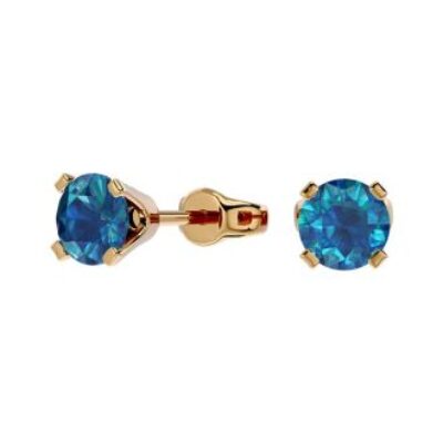 Blue Diamond Earrings | 1/2 Carat Blue Diamond Stud Earrings In 14 Karat Yellow Gold | SuperJeweler