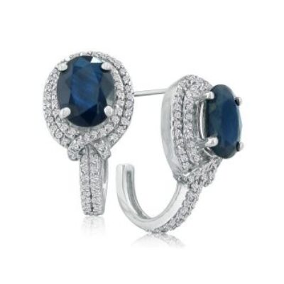 Sapphire Earrings | September Birthstone | 6 1/2ct Statement Style Sapphire and Diamond Earrings In 14k White Gold | SuperJeweler