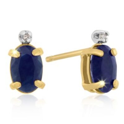 Sapphire Earrings | September Birthstone | 1 1/4ct Oval Sapphire and Diamond Earrings in 14k Yellow Gold | SuperJeweler