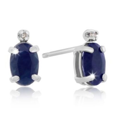 Sapphire Earrings | September Birthstone | 1 1/4ct Oval Sapphire and Diamond Earrings in 14k White Gold | SuperJeweler