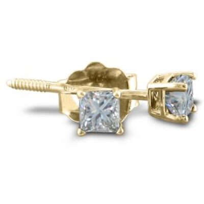 Diamond Stud Earrings | 1/3ct Princess Diamond Stud Earrings In 14k Yellow Gold | SuperJeweler