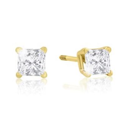 Diamond Stud Earrings | 1/2ct Princess Diamond Stud Earrings In 14k Yellow Gold | SuperJeweler