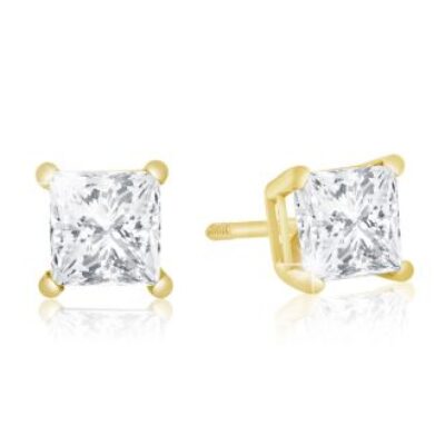 Diamond Stud Earrings | 1ct Princess Diamond Stud Earrings in 14k Yellow Gold | SuperJeweler