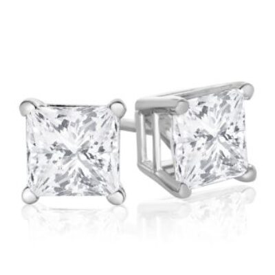 Diamond Stud Earrings | 1 1/4ct Fine Quality Princess Diamond Stud Earrings In 14k White Gold | SuperJeweler