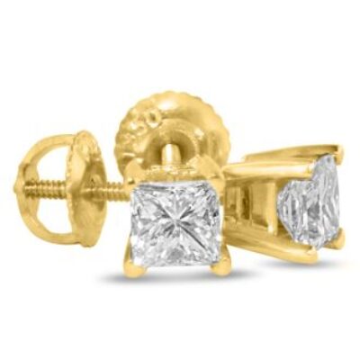 Diamond Stud Earrings | 1 1/4ct Fine Princess Diamond Stud Earrings In 14k Yellow Gold | SuperJeweler