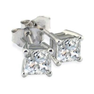 Diamond Stud Earrings | 1 1/2ct Princess Diamond Stud Earrings, 14k White Gold | SuperJeweler