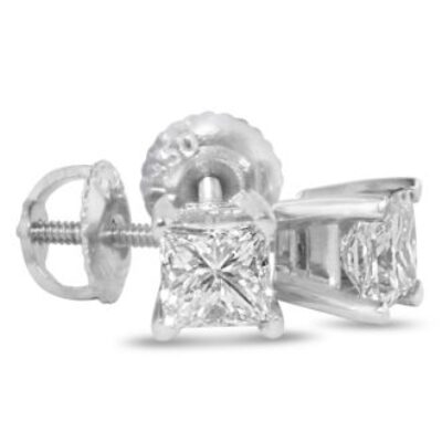 Diamond Stud Earrings | 2ct Princess Cut Diamond Stud Earrings, 14k White Gold | SuperJeweler