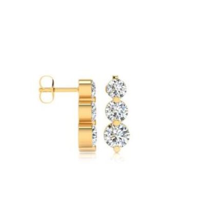 Diamond Drop Earrings | 1/4ct Three Diamond Graduated Drop Earrings In 14K Yellow Gold