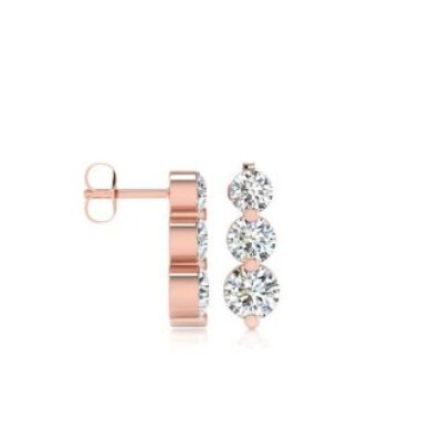 Diamond Drop Earrings | 1/4ct Three Diamond Graduated Drop Earrings In 14K Rose Gold