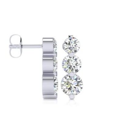 Diamond Drop Earrings | 1/2ct Three Diamond Graduated Drop Earrings In 14K White Gold