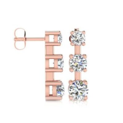 Diamond Drop Earrings | 1ct Three Diamond Drop Earrings In 14K Rose Gold