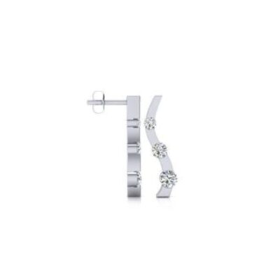 Diamond Drop Earrings | 1/4ct Three Diamond Curve Earrings In 14K White Gold