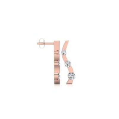 Diamond Drop Earrings | 1/4ct Three Diamond Curve Earrings In 14K Rose Gold