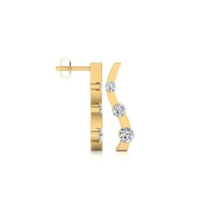 Diamond Drop Earrings | 1/2ct Three Diamond Curve Earrings In 14K Yellow Gold