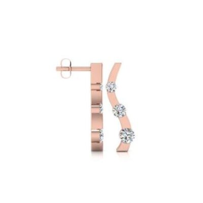 Diamond Drop Earrings | 1/2ct Three Diamond Curve Earrings In 14K Rose Gold