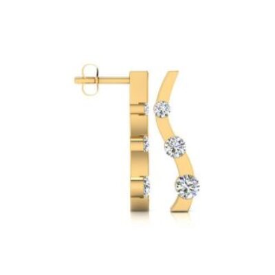 Diamond Drop Earrings | 1ct Three Diamond Curve Earrings In 14K Yellow Gold