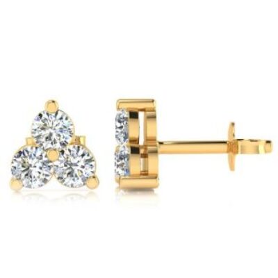 Three Diamond Earrings | 1/4ct Three Diamond Triangle Stud Earrings In 14K Yellow Gold | SuperJeweler