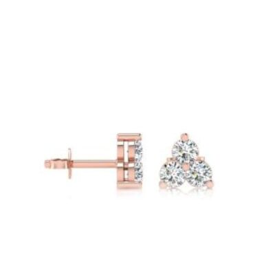 Three Diamond Earrings | 1/2ct Three Diamond Triangle Stud Earrings In 14K Rose Gold | SuperJeweler