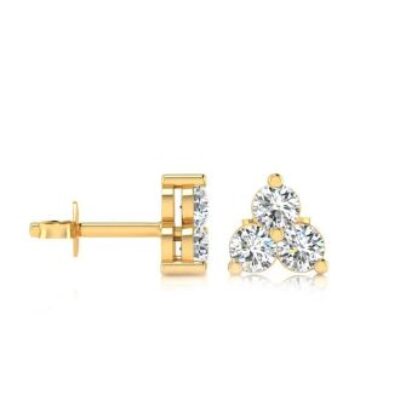 Three Diamond Earrings | 1ct Three Diamond Triangle Stud Earrings In 14K Yellow Gold | SuperJeweler