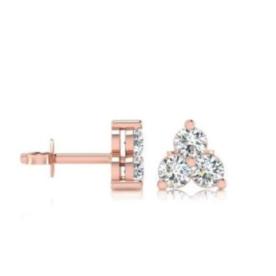 Three Diamond Earrings | 1ct Three Diamond Triangle Stud Earrings In 14K Rose Gold | SuperJeweler