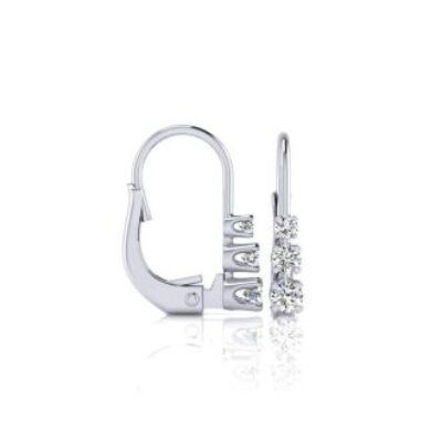 Diamond Drop Earrings | 1/4ct Three Diamond Leverback Earrings In 14K White Gold