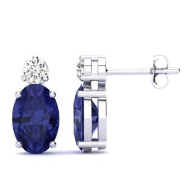 December Birthstone | Tanzanite Earrings | 1 Carat Oval Tanzanite and Diamond Stud Earrings In 14 Karat White Gold | SuperJeweler