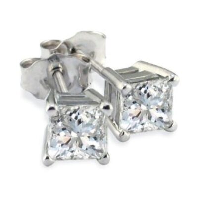 Diamond Stud Earrings | 14K White Gold 1 Carat Princess Cut Diamond Stud Earrings, VS Quality | SuperJeweler