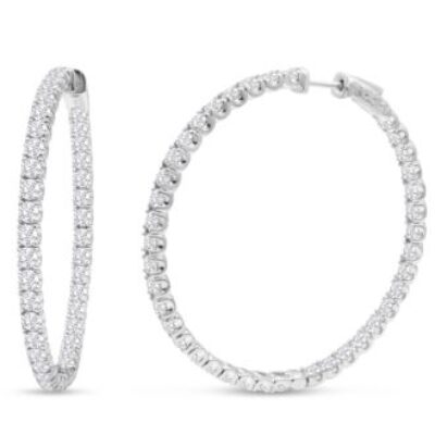 14K White Gold 8 Carat Diamond Inside Out Hoop Earrings, 2 Inches | SuperJeweler