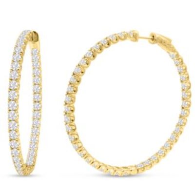 14K Yellow Gold 8 Carat Diamond Inside Out Hoop Earrings, 2 Inches | SuperJeweler