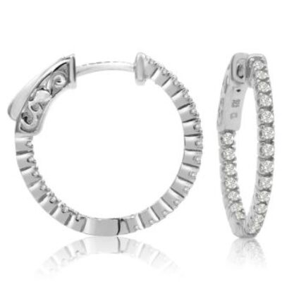 Diamond Hoop Earrings | 1/2 Carat Crystal Hoop Earrings In Sterling Silver, 3/4 Inch