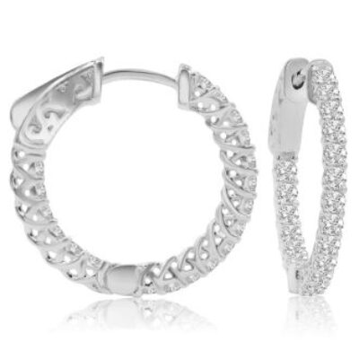 Diamond Hoop Earrings | 3/4 Carat Crystal Hoop Earrings In Sterling Silver, 3/4 Inch