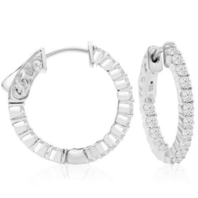 Diamond Hoop Earrings | 1 Carat Crystal Hoop Earrings In Sterling Silver, 3/4 Inch