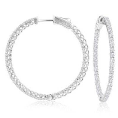 Diamond Hoop Earrings | 2 Carat Crystal Hoop Earrings In Sterling Silver, 1 1/2 Inches