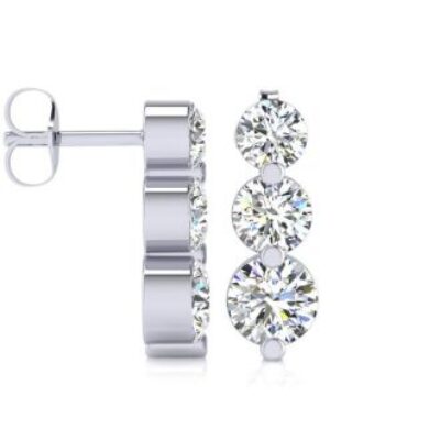 Diamond Drop Earrings | 1ct Three Diamond Graduated Drop Earrings In 14K White Gold