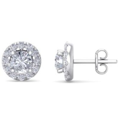 Diamond Stud Earrings | 1 1/2 Carat Halo Diamond Stud Earrings In 14 Karat White Gold | SuperJeweler