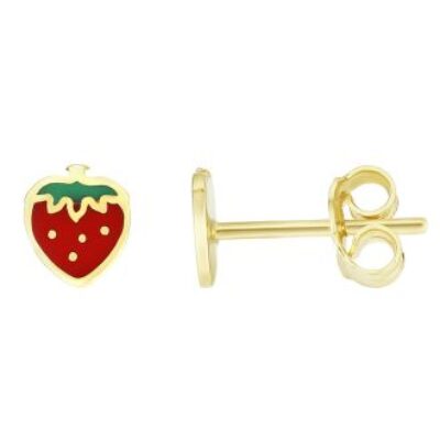 14 Karat Yellow Gold Kids Strawberry Stud Earrings | SuperJeweler