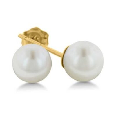 14 Karat Yellow Gold Kids 5MM Pearl Stud Earrings | SuperJeweler