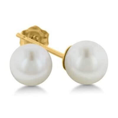 14 Karat Yellow Gold Kids 6MM Pearl Stud Earrings | SuperJeweler