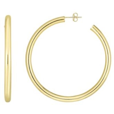 Gold Hoop Earrings | 14 Karat Yellow Gold Thick Polished Hoop Earrings, 2 1/4 Inches