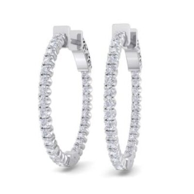 Diamond Hoop Earrings | 1 Carat Diamond Hoop Earrings In 14 Karat White Gold, 3/4 Inch | SuperJeweler