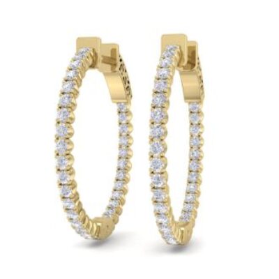 Diamond Hoop Earrings | 1 Carat Diamond Hoop Earrings In 14 Karat Yellow Gold, 3/4 Inch | SuperJeweler