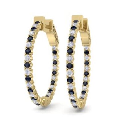 Sapphire Earrings | September Birthstone | 1 Carat Sapphire and Diamond Hoop Earrings In 14 Karat Yellow Gold, 3/4 Inch | SuperJeweler