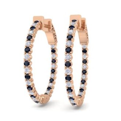 Sapphire Earrings | September Birthstone | 1 Carat Sapphire and Diamond Hoop Earrings In 14 Karat Rose Gold, 3/4 Inch | SuperJeweler