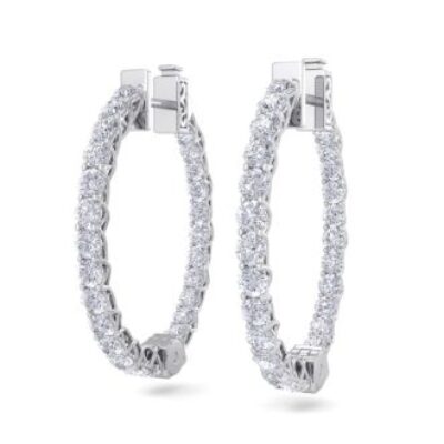 Diamond Hoop Earrings | 3 Carat Diamond Hoop Earrings In 14 Karat White Gold, 3/4 Inch | SuperJeweler