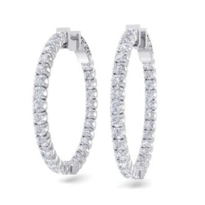 Diamond Hoop Earrings | 3 1/2 Carat Diamond Hoop Earrings In 14 Karat White Gold, 1 Inch | SuperJeweler